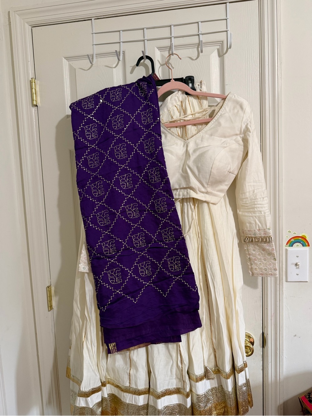 Ivory Gold Lehenga with Embroidered Purple Dupatta